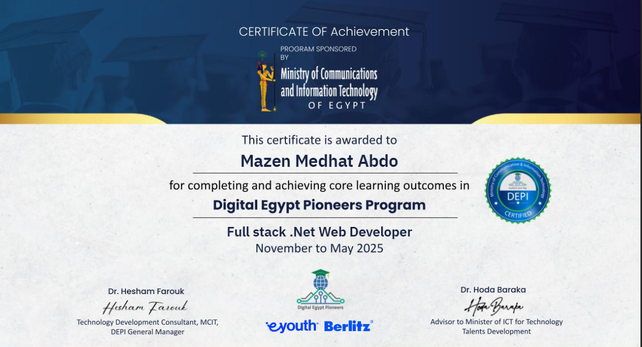 Digital Egypt Pioneers Program Certificate